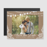 Rustic Burlap Lace Lights Save the Date Engagement