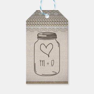 Rustic Burlap Lace Mason Jar Heart Wedding Gift Tags