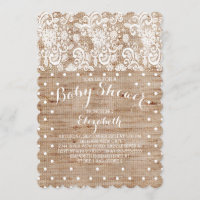 Rustic Burlap Lace Neutral Baby Shower Invitation