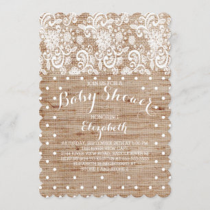 Rustic Burlap Lace Neutral Baby Shower Invitation