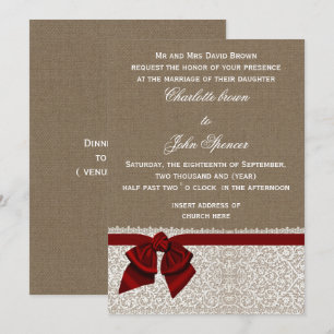 Rustic burlap lace Red Wedding Invitation