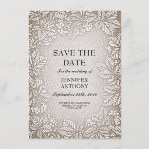 rustic burlap lace save the date cards