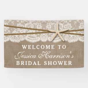 Rustic Burlap, Lace & Starfish Beach Bridal Shower Banner