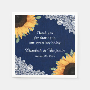 Rustic Burlap Lace Sunflower and Navy Blue Wedding Napkin