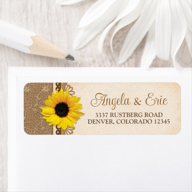 Rustic Burlap Lace Sunflower Wedding Address (Insitu)