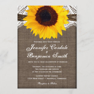 Rustic Burlap Lace Sunflower Wedding Invitations