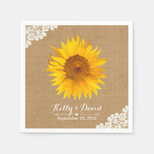 Rustic Burlap & Lace Sunflower Wedding Napkin