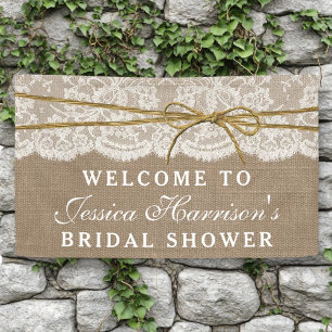 Rustic Burlap, Lace & Twine Bow Bridal Shower Banner