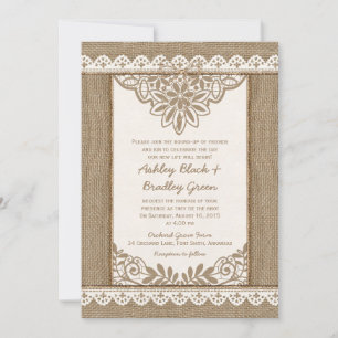 Rustic Burlap Lace Twine Bow Wedding Invitation