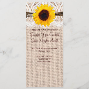 Rustic Burlap Lace Twine Sunflower Wedding Program Programme