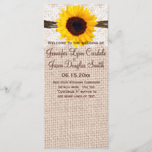 Rustic Burlap Lace Twine Sunflower Wedding Program Programme