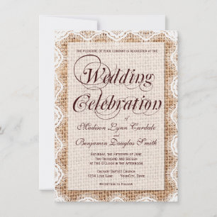Rustic Burlap Lace Wedding Celebration Invitations