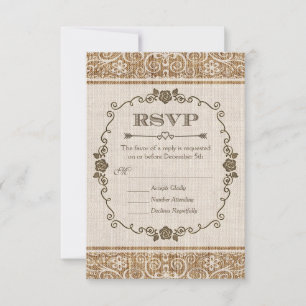 Rustic Burlap Lace Wedding RSVP Card
