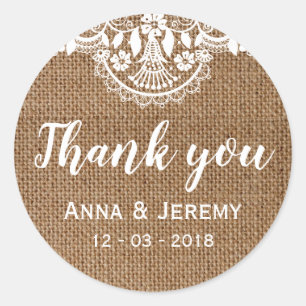 Rustic Burlap Lace Wedding Sticker