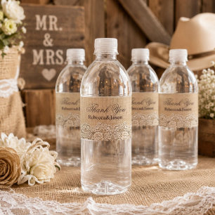 rustic burlap lace western country barn wedding water bottle label