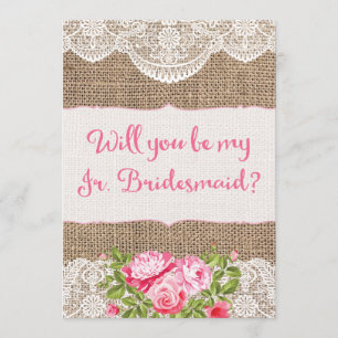 Rustic Burlap Lace Will you be my Jr Bridesmaid Invitation