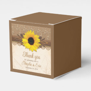 Rustic Burlap Lace Wood Sunflower Wedding Favour Box
