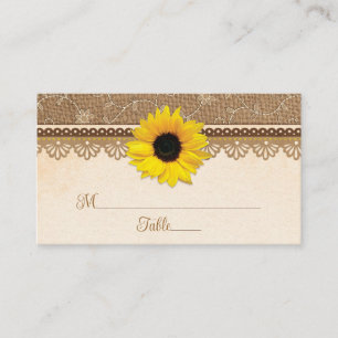 Rustic Burlap Lace Wood Sunflower Wedding Place Card