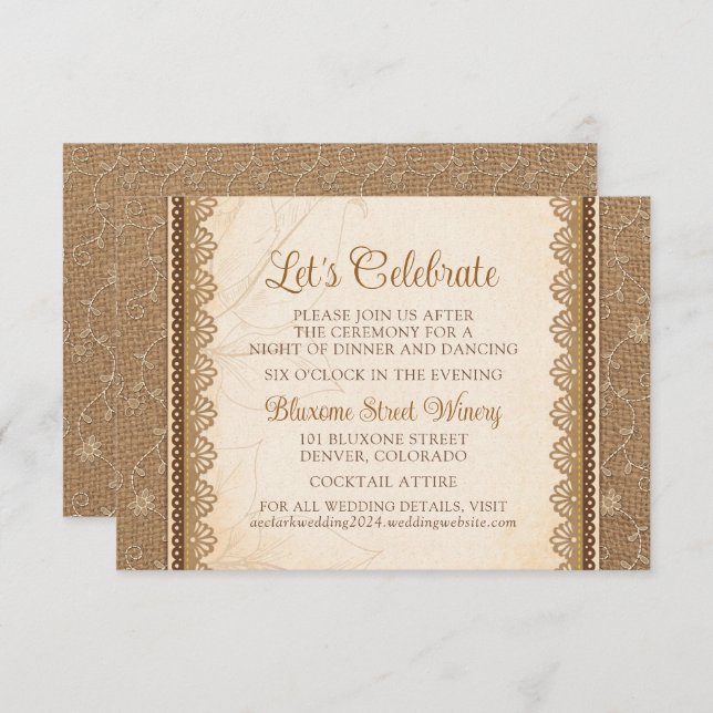 Rustic Burlap LaceWedding Reception Website Enclosure Card (Front/Back)