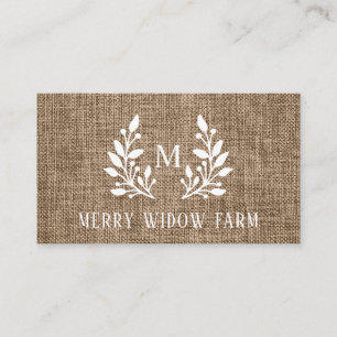 Rustic Burlap Laurel Monogrammed Business Card