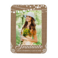 Rustic Burlap Lights Lace Graduation Announcement