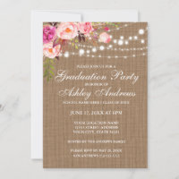 Rustic Burlap Lights Pink Graduation Party Invite
