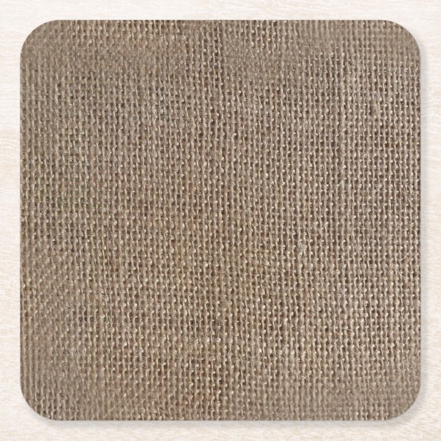 Rustic Burlap-Look Brown Printed Background Square Paper Coaster (Front)