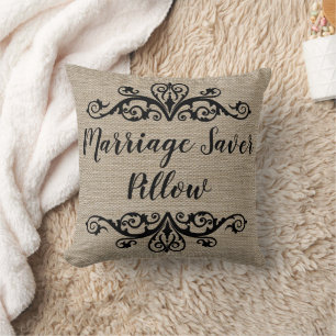 Rustic Burlap Look Marriage Saver Cushion