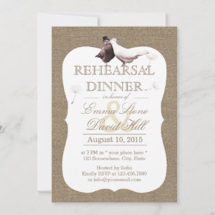 Rustic Burlap Love Birds Rehearsal Dinner Invitation