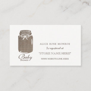 Rustic Burlap Mason Jar Baby Shower Gift Registry Enclosure Card