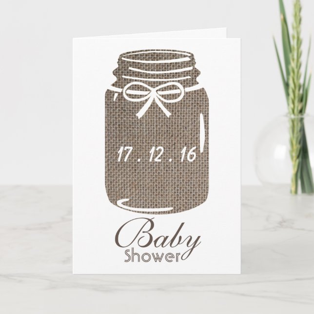 Rustic Burlap Mason Jar Baby Shower Invitation (Front)