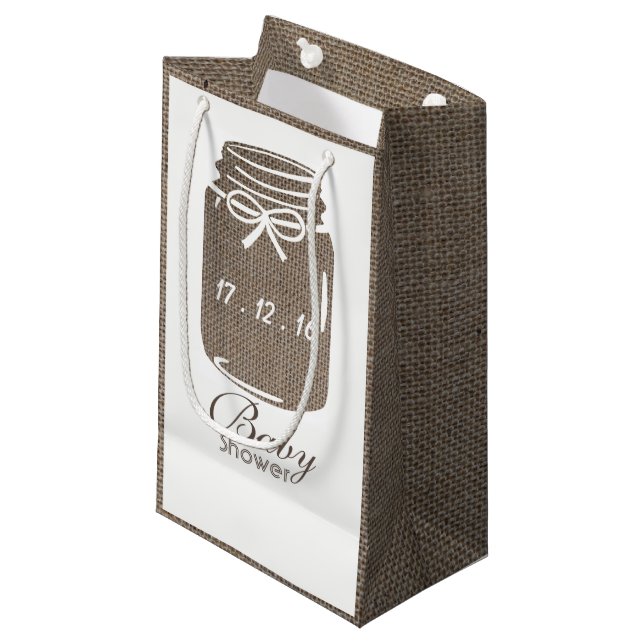 Rustic Burlap Mason Jar Baby Shower Small Gift Bag (Front Angled)