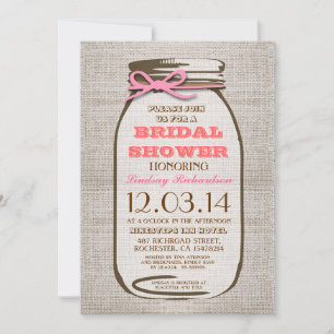 Rustic Burlap Mason Jar Bridal Shower Invitation