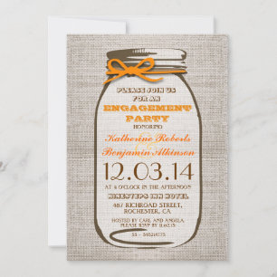 Rustic Burlap Mason Jar Engagement Party Invitation