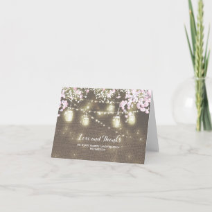 Rustic Burlap Mason Jar Lights Wedding Thank You Card