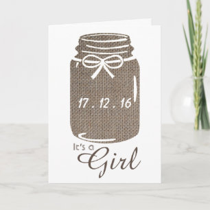 Rustic Burlap Mason Jar New Baby Girl Announcement