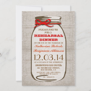 Rustic Burlap Mason Jar Rehearsal Dinner Invitation