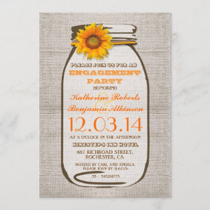 Rustic Burlap Mason Jar Sunflower Engagement Party Invitation
