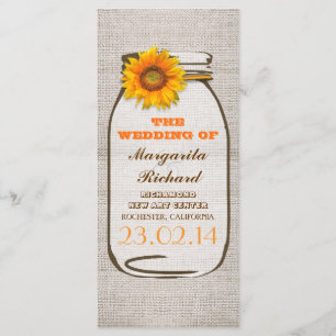 Rustic burlap mason jar sunflower wedding programs programme