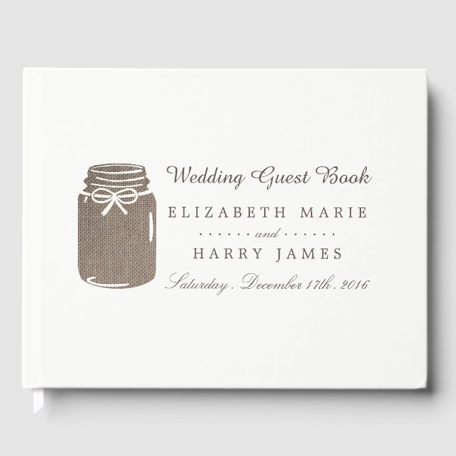 Rustic Burlap Mason Jar Wedding Guest Book (Front)