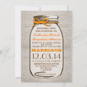 Rustic Burlap Mason Jar Wedding Invitation