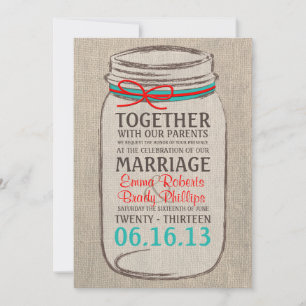 Rustic Burlap & Mason Jar Wedding Invitation