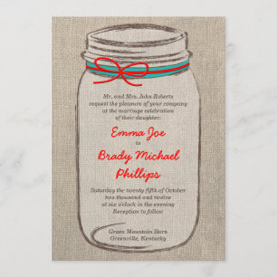 Rustic Burlap & Mason Jar Wedding Invitation