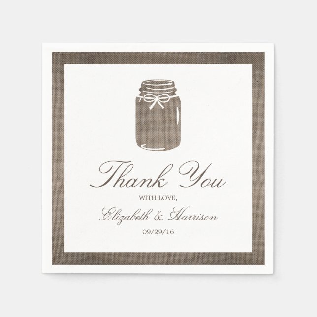 Rustic Burlap Mason Jar Wedding Napkin (Front)