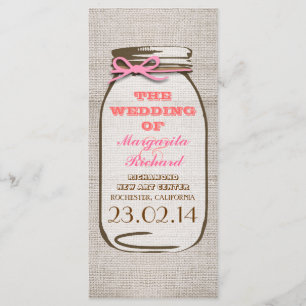 Rustic burlap mason jar wedding programs programme