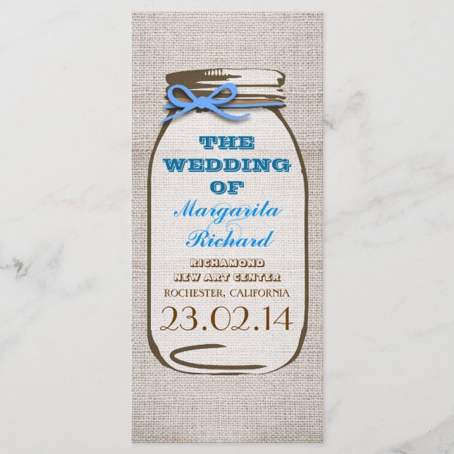 Rustic burlap mason jar wedding programs programme (Front)