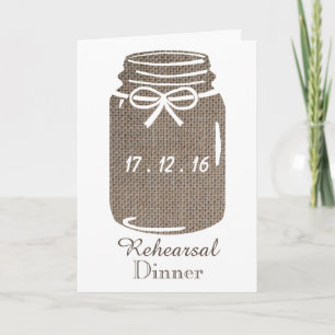 Rustic Burlap Mason Jar Wedding Rehearsal Dinner Invitation