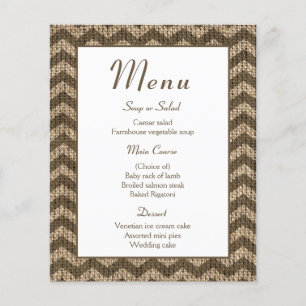 Rustic Burlap Menu Brown Wedding Chevron Stripes