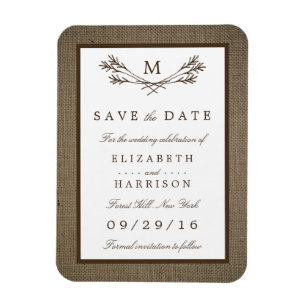 Rustic Burlap Monogram Branch Save The Date Magnet