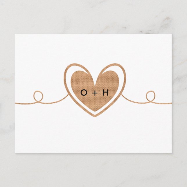 Rustic Burlap Monogram Heart RSVP Postcard (Front)